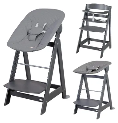 Image de Siège haute roba Born Up, modèle 2 en 1, comprenant un adaptateur pour nouveau-né, finition "roba Style anthracite" - Siège haute évolutif avec fonction inclinable - Dès la naissance