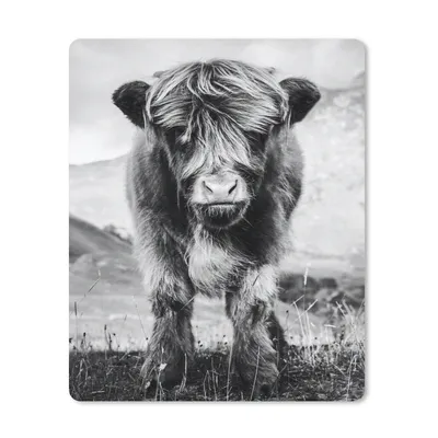 Produktbild von MuchoWow® Mauspad Mousepad Schottischer Highlander - Berg - Schwarz - Weiß 30x40 cm - Mousepads - Maus Mat - Pad - Mausunterlage - Mausmatten
