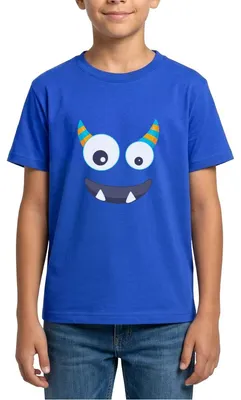 Produktbild von Spreadshirt Monster Gesicht Fasching Kostüm Witzig Teenager T-Shirt, 152/164 (12-14 Jahre), Royalblau