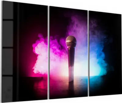 Produktbild von DEQORI Glasbild Echtglas 3x50x100 cm 'Mikrofon in Szene gesetzt' Wandbilder XXL groß