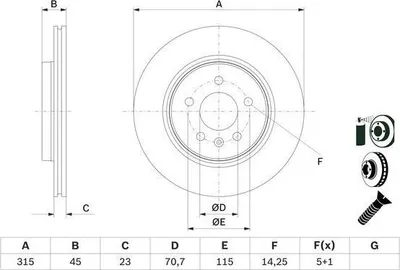 Produktbild von 2x BOSCH Bremsscheibe 0 986 479 F85 für OPEL INSIGNIA Caravan INSIGNIA CC 45mm