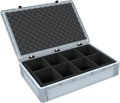 Produktbild von Eurobehälter 600x400x135 mm mit Deckel und 8-fach Schaumstoff