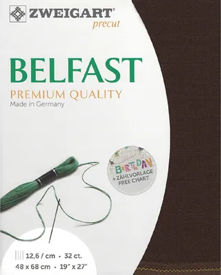 Produktbild von Zählstoff BELFAST Zweigart Precut 32 ct. 3609 Farbe 9024 dunkelbraun, Handarbeitsstoff aus 100% Leinen für Stickerei 48x68 cm