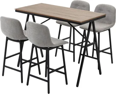 Zdjęcie produktu dla Barset - Stół barowy - Krzesła barowe - Stół kuchenny - Zestaw obiadowy (5 elementów) - Elegancki, industrialny design