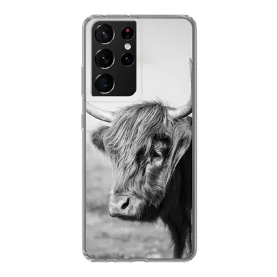 Produktbild von MuchoWow® Handyhülle Schutzhülle Hülle für Samsung Galaxy S21 Ultra Schottischer Highlander - Tiere - Schwarz - Weiß Silikon Softcase Handy Hülle - Mobiltelefon