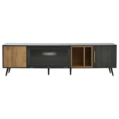 Produktbild von Eleganter TV-Schrank, 200x40x55,5 cm, dunkles Holz, grau und Holzmaserung, für einen 90-Zoll-Fernseher geeignet