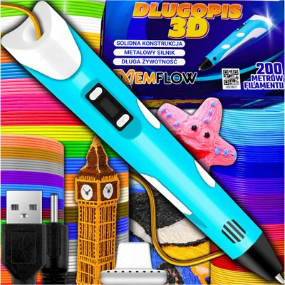 Produktbild von 3D Stift Set für Kinder mit 200 m Filament, 3D Druckstift mit LCD-Display, PLA & ABS, Kreativset, Blau