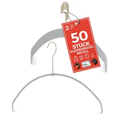 Produktbild von MAWA Light Kleiderbügel, 50er-Set, rutschfest, 40 cm, Silber, platzsparend