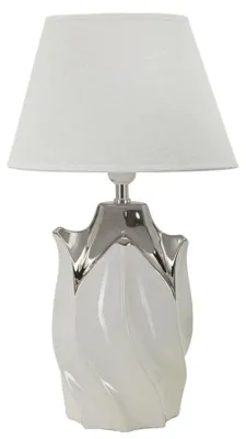 Immagine prodotto di Lampada da Tavolo Shiney Ø30x51 cm in Ceramica e Ferro e Tessuto Bianco e Argento