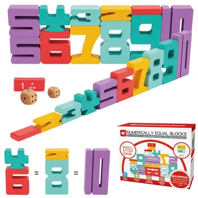 Zdjęcie produktu dla Omgoods - Drewniane klocki Montessori do nauki liczb - Edukacyjna zabawka konstrukcyjna dla dzieci