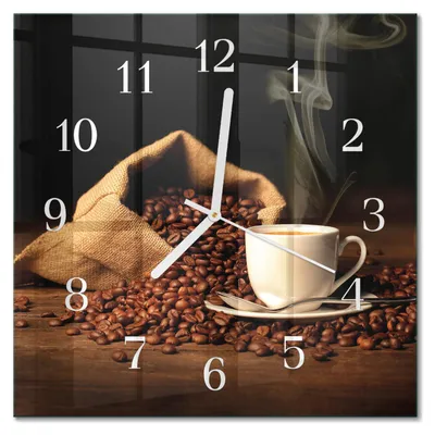 Produktbild von Tulup Glasuhr Wanduhr Küchenuhr Echt-Glas 30x30 cm Modern Dekorativ Geräuschlos Weiße Zeiger - Kaffeebohnen