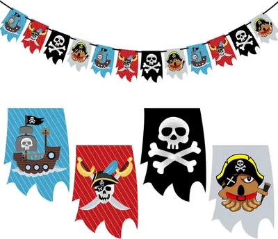 Produktbild von Oblique Unique Piraten Girlande Banner für Jungs Kinderzimmer Deko Kinder Geburtstag Piraten Party