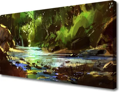 Produktbild von Tulup Leinwand-Bilder 100x50 Wandbild Canvas Kunstdruck Wald See Steine Natur