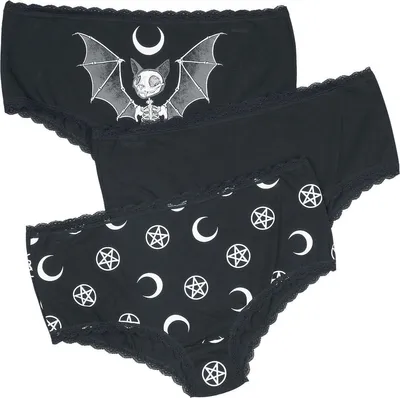 Produktbild von Gothicana by EMP Damen schwarzes Dreierpack Unterwäsche mit Gothic Muster L