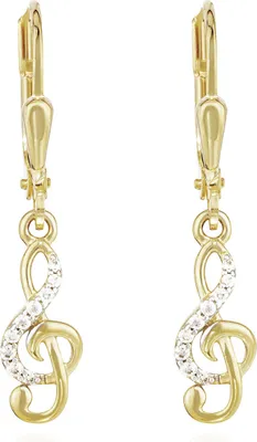 Produktbild von Paar Violinschlüssel Brisur Ohrhänger 333 Gelb Gold 14x5mm Ohrringe Zirkon weiß