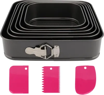 Image de Ensemble de moules à gâteaux, 6 pièces, carrés, de 18 à 28 cm, en acier, pour gâteaux