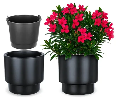 Obrázek produktu pro Květináč s vložkou pro rostliny a podstavcem - plast - Moderní design - Vhodný pro květiny a pokojové rostliny - 39 x 37 cm - Antracitová barva