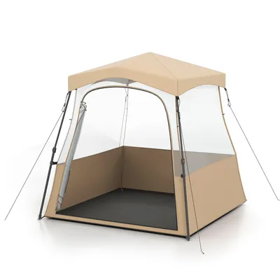Produktbild von COSTWAY Sportzelt, Transparentes Zelt mit klarer Sicht & Robustes Gestell & Tragetasche, Campingzelt Outdoor, Pop Up Bubble Zelt 160x160x176cm Braun