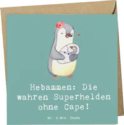 Produktbild von Mr. & Mrs. Panda Grußkarte Hebamme Superheld - Meeresbrise - Geschenk, Berufsalltag, Geburtsbegleitung, Hebammenarbeit, Beruf, Geburtshilfe, doppelkarte, Klappkarte