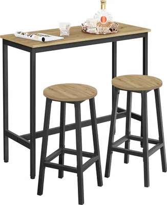 Zdjęcie produktu dla Stół Barowy + 2 Hokery LOFT Zestaw Kuchenny Industrialny Taborety Artisan