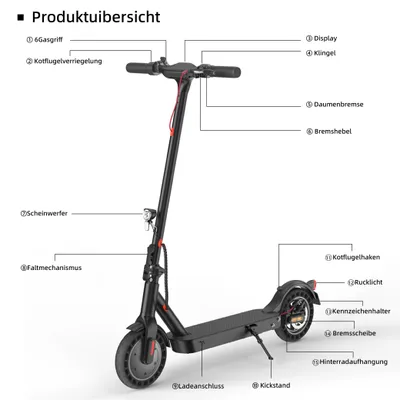 Produktbild von E9TMAX E-Scooter mit ABE, 36V 10Ah Akku, bis 40 km Reichweite, 10 Zoll Luftreifen, 120 kg Traglast, faltbar, 350W Motor