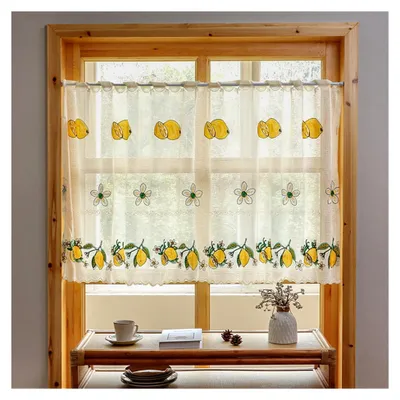 Produktbild von Moderne Scheibengardine im Landhausstil mit Stickerei, halbe Gardinen für Fenster, Cafe- und Küchengardinen, kurz, transluzente Vorhänge (BxH 100x55 cm)