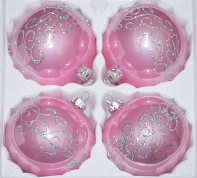Produktbild von 4 tlg. Glas-Weihnachtskugeln Set 10cm Ø in "Hochglanz-Rosa-Silberne-Ornamente"
