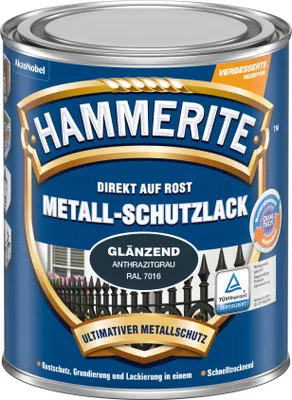 Produktbild von Hammerite Metallschutzlack Glänzend, 3in1 Rostschutz für Metall, Anthrazitgrau, 750 ml