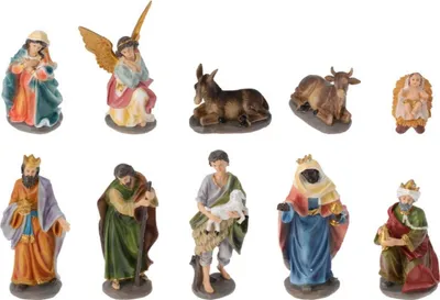 Zdjęcie produktu dla Zestaw figurek do łóżeczka 10-częściowy 20 cm - Święta Rodzina, Trzej Królowie, Pasterz, Anioły i Zwierzęta - Duże figurki do szopki - Dekoracja świąteczna - Dekoracja świąteczna
