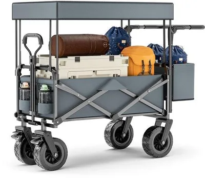 Produktbild von Unyqoos® Faltbarer Bollerwagen mit abnehmbarem Dach – 100 L, 600D Oxford-Gewebe, robuster Eisenrahmen, große Gummiräder, verstellbare Griffe