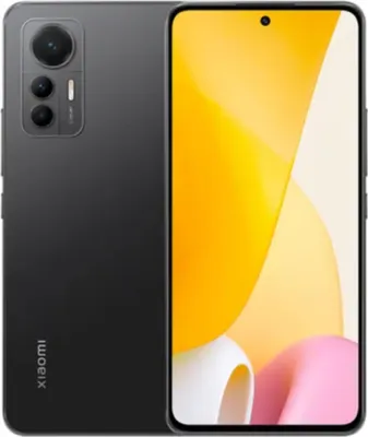 A black Xiaomi 12 Lite smartphone is shown from the back and front.