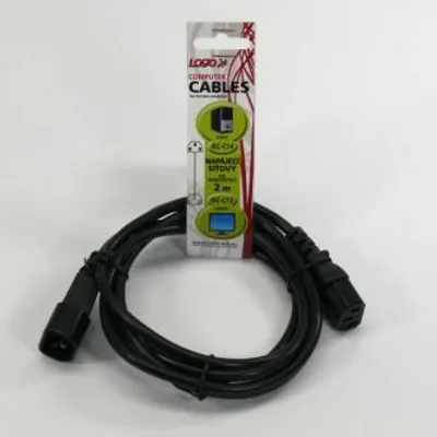 Produktbild von Netzkabel 230V Verlängerungskabel, C13 - C14, 2m, VDE , schwarz, Logo
