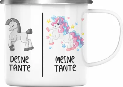 Produktbild von Trendation - Beste Tante Geschenk Emaille Tasse mit Spruch Emaille Emaille Tasse für Tante Coole Tante Einhorn (Silber)
