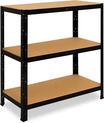 Productafbeelding van Zware metalen stellingkast zwart - 90x50x60cm - 3 schappen - 175kg draagkracht per plank