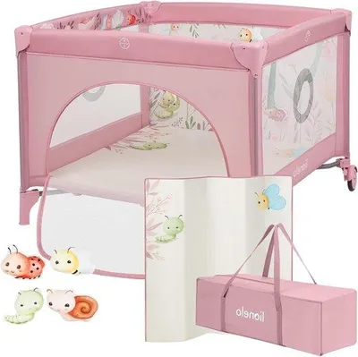 Productafbeelding van Babybox en Reisbedje - Speelbox Baby - Veilig Spelen - Inclusief Matras en Speeltjes - 100x100 cm - Roze
