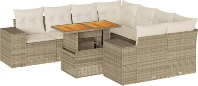 Produktbild von vidaXL 9-tlg. Garten-Sofagarnitur mit Kissen Beige Poly Rattan