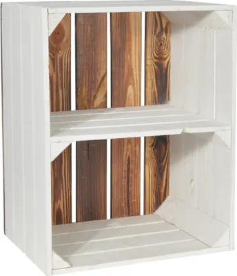 Produktbild von CHICCIE Holzkiste Grete Weiß Geflammt Mit Kurzem Regal 50x40x30cm Gehobelt - Holzkisten Obstkisten Weinkisten Regale