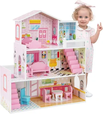 Imagen del producto de Casita de muñecas completa con muebles y accesorios, colorida, de madera. Villa de muñecas de 3 plantas y muchas habitaciones, ideal para niñas. Casa de muñecas, una villa de ensueño para niños a partir de 3 años (modelo 4)