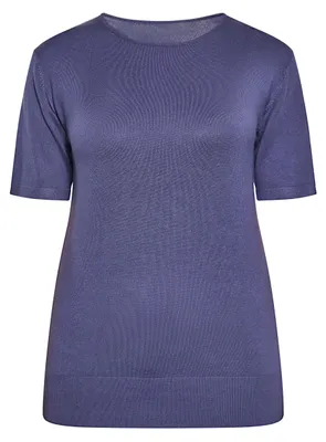Produktbild von Damen T-Shirt mit kurzen Ärmeln, Rundhalsausschnitt und Rippstrickdetails, Blau, Größe L