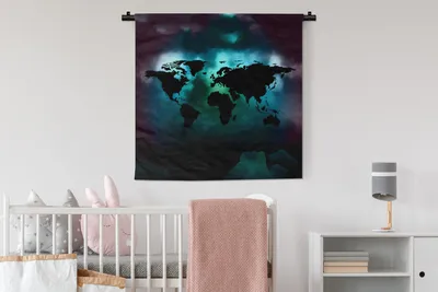 Produktbild von MuchoWow® Wandteppich Wandbehang Weltkarte - Farben - Schwarz 90x90 cm Tapisserie Dekoration Wandtuch - Wandaufhänger