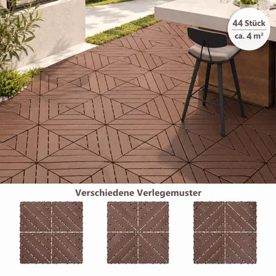 Productafbeelding van 44 stuks terrastegels van kunststof, 30x30x2 cm, ca. 4 m², kliktegels met een diagonaal ribbeldesign, weerbestendig en antislip, bruin