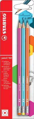 Immagine prodotto di Matita con gomma - Matita STABILO 160 in rosa, blu, arancione, giallo - durezza HB - confezione da 4 pz