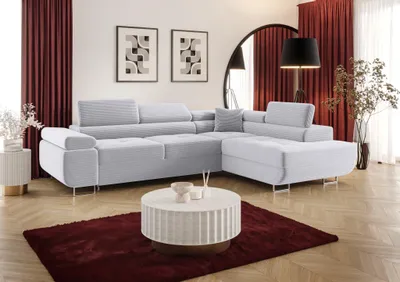 Produktbild von Ecksofa Schlafsofa Sofa MONARO Stoff Poso Hellgrau Ottomane Rechts