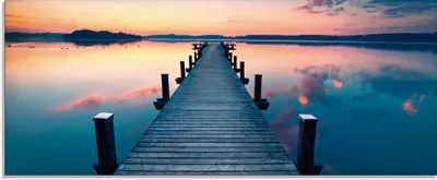 Immagine prodotto di ARTland Quadro su vetro "Lunga banchina sul lago all'alba" Dimensioni: 125x50 cm