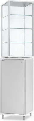Produktbild von Drehvitrine DRM41182 - 41,7 x 41,7 x 182,1 cm, mit LED-Streifenbeleuchtung / Alu weiss, Holz weiss / 3 Glas-Fachböden
