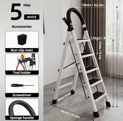 Image de Échelle multifonctionnelle à 5 marches, antidérapante, sans fil, portable et stable, pour une utilisation à l'intérieur et à l'extérieur