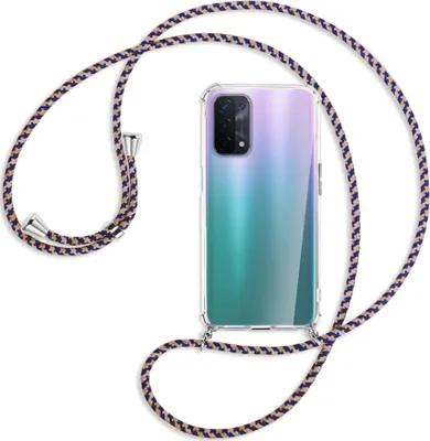 Produktbild von Handykette Backcover-Schutzhülle mit Band (Metall silberfarben) für Oppo A54 5G / A74 5G (CPH2197) - blau+beige