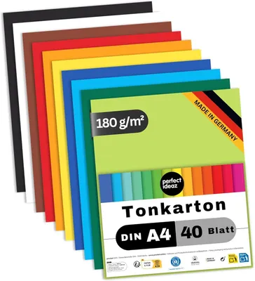 Imagen del producto de Cartulina para manualidades, formato DIN A4, 40 hojas, 10 colores, 180 g/m², ideal para proyectos creativos