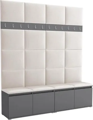 Produktbild von Garderoben-Set Noris II, gepolsterte Garderobe mit Sitzbank, Flurmöbel mit Wandpaneelen, Haken und Stauraum (Farbe: Anthrazit + Trinity 01)