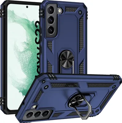 Produktbild von Schutzhülle für Samsung Galaxy S22 5G, Dual Layer Robust Militäre Fallschutz Hülle mit Ringhalterung Ständer Blau
